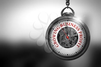 Business Concept: Watch with Growing Business Profit - Red Text on it Face. Growing Business Profit Close Up of Red Text on the Vintage Pocket Clock Face. 3D Rendering.