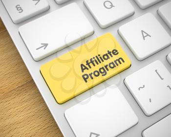 Affiliate Program Written on the Yellow Button of Metallic Keyboard. Message on the Keyboard Enter Key, for Affiliate Program Concept. 3D Illustration.