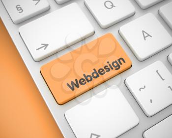 Service Concept: Webdesign on the Modern Keyboard lying on Orange Background. Service Concept: Webdesign on Computer Keyboard Background. 3D Illustration.
