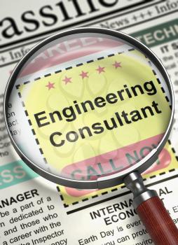 Engineering Consultant - Small Advertising in Newspaper. Newspaper with Classified Ad Engineering Consultant. Concept of Recruitment. Blurred Image. 3D Illustration.