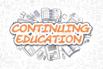 Cartoon Illustration of Continuing Education, Surrounded by Stationery. Business Concept for Web Banners, Printed Materials. 