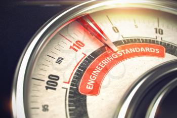 Engineering Standards - Red Label on the Conceptual Compass with Needle. Business Mode Concept. 3D Illustration.