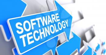 Software Technology, Text on Blue Arrow. Software Technology - Blue Pointer with a Inscription Indicates the Direction of Movement. 3D Illustration.