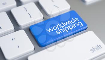 Online Service Concept with Blue Enter Key on the Modern Keyboard: Worldwide Shipping. Business Concept: Worldwide Shipping on the Laptop. 3D Illustration.