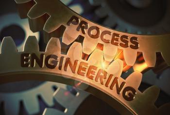Process Engineering on Mechanism of Golden Metallic Cog Gears. Process Engineering - Technical Design. 3D Rendering.