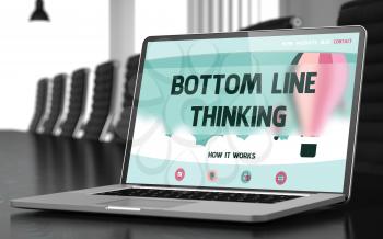 Bottom Line Thinking Concept. Closeup of Landing Page on Mobile Computer Display in Modern Meeting Room. Blurred Image. Selective focus. 3D Render.