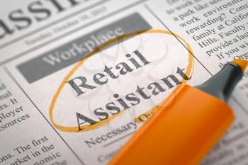 Retail Assistant - Jobs in Newspaper, Circled with a Orange Highlighter. Blurred Image with Selective focus. Job Search Concept. 3D.