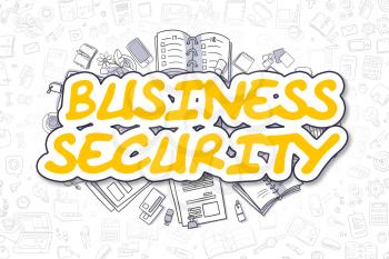 Cartoon Illustration of Business Security, Surrounded by Stationery. Business Concept for Web Banners, Printed Materials. 