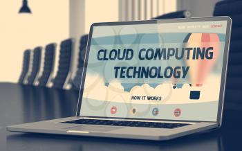 Cloud Computing Technology. Closeup Landing Page on Laptop Display. Modern Meeting Room Background. Blurred. Toned Image. 3D Render.