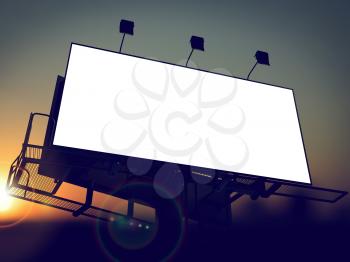Blank Billboard on the Rising Sun Background for Your Advertisement.