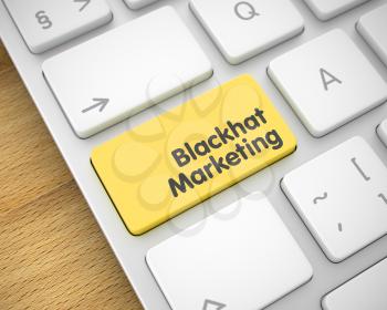 Blackhat Marketing Key on Keyboard Keys. with Wood Background. Online Service Concept: Blackhat Marketing on the Modern Keyboard Background. 3D Illustration.