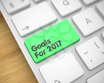 Online Service Concept with White Enter Green Button on Keyboard: Goals For 2017. Close View View on the White Keyboard - Goals For 2017 Green Button. 3D Illustration.