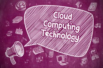 Shrieking Megaphone with Phrase Cloud Computing Technology on Speech Bubble. Hand Drawn Illustration. Business Concept. 
