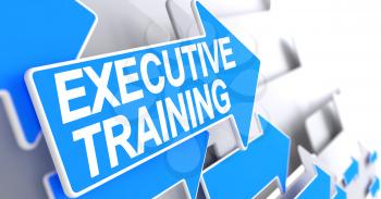 Executive Training, Message on the Blue Cursor. Executive Training - Blue Arrow with a Inscription Indicates the Direction of Movement. 3D.