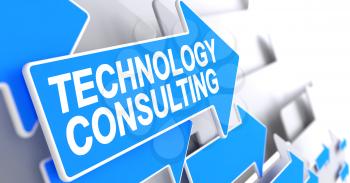 Technology Consulting - Blue Cursor with a Message Indicates the Direction of Movement. Technology Consulting, Text on the Blue Pointer. 3D.