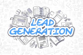 Business Illustration of Lead Generation. Doodle Blue Text Hand Drawn Doodle Design Elements. Lead Generation Concept. 