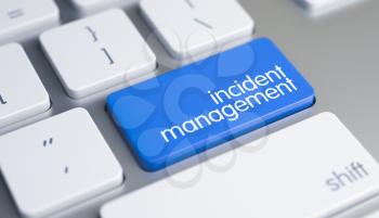 Incident Management Written on the Blue Button of Computer Keyboard. Aluminum Keyboard Keypad Showing the Inscription Incident Management. Message on Blue Keyboard Key. 3D Illustration.