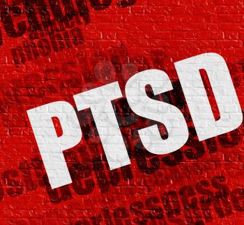 Modern healthcare concept: PTSD - Posttraumatic Stress Disorder on the Red Brickwall . Red Brickwall with PTSD - Posttraumatic Stress Disorder on it . 