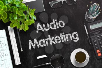 Audio Marketing Concept on Black Chalkboard. 3d Rendering. Toned Image.
