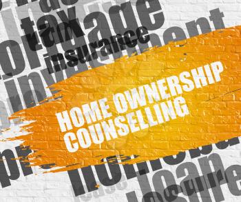Business Education Concept: Home Ownership Counselling Modern Style Illustration on Yellow Grunge Paint Stripe. Home Ownership Counselling. Yellow Caption on Brickwall. 