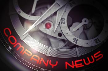 Company News on Vintage Wristwatch Detail, Chronograph Up Close. Vintage Wrist Watch with Company News on the Face, Symbol of Time. Time Concept with Lens Flare. 3D Rendering.