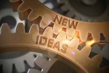 Golden Metallic Cogwheels with New Ideas Concept. New Ideas on the Mechanism of Golden Cog Gears. 3D Rendering.