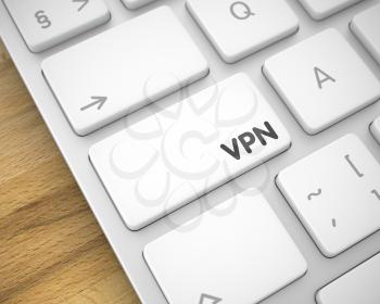VPN - Virtual Private Network Keypad on the Aluminum Keyboard. Business Concept: VPN - Virtual Private Network on the Aluminum Keyboard Background. 3D.