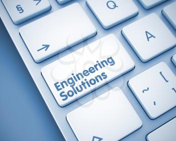Engineering Solutions Written on Button of Conceptual Keyboard. Online Service Concept: Engineering Solutions on the Slim Aluminum Keyboard lying on Toned Background. 3D.