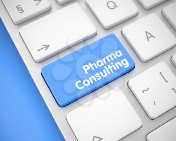 Service Concept with Modern Enter Blue Key on the Keyboard: Pharma Consulting. Metallic Keyboard Button Showing the MessagePharma Consulting. Message on Keyboard Blue Key. 3D Render.