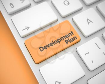 Development Plan Written on Orange Keypad of Modern Keyboard. Business Concept: Development Plan on the Modern Computer Keyboard Background. 3D Render.