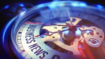 Business News. on Vintage Watch Face with CloseUp View of Watch Mechanism. Time Concept. Film Effect. 3D Illustration.