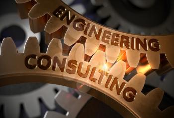 Engineering Consultingon Golden Cog Gears. Engineering Consulting on Mechanism of Golden Gears with Lens Flare. 3D Rendering.