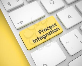 Business Concept: Process Integration on the Modern Keyboard lying on Yellow Background. Up Close View on Metallic Keyboard - Process Integration Yellow Keypad. 3D Render.