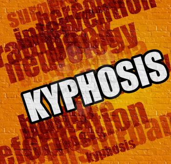 Modern health concept: Kyphosis - on the Brick Wall with Wordcloud Around . Kyphosis on Yellow Brick Wall . 