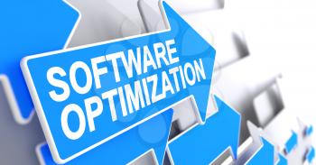 Software Optimization, Label on Blue Arrow. Software Optimization - Blue Arrow with a Inscription Indicates the Direction of Movement. 3D Illustration.
