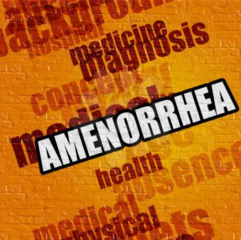 Healthcare concept: Yellow Wall with Amenorrhea on the it . Amenorrhea - on Brick Wall with Wordcloud Around . 
