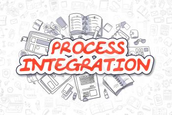 Business Illustration of Process Integration. Doodle Red Word Hand Drawn Cartoon Design Elements. Process Integration Concept. 