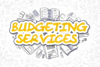 Doodle Illustration of Budgeting Services, Surrounded by Stationery. Business Concept for Web Banners, Printed Materials. 
