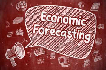 Speech Bubble with Text Economic Forecasting Doodle. Illustration on Red Chalkboard. Advertising Concept. 