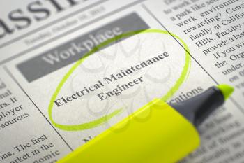 Electrical Maintenance Engineer - Small Advertising in Newspaper, Circled with a Yellow Marker. Blurred Image. Selective focus. Job Seeking Concept. 3D.