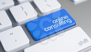Online Service Concept: Online Consulting on the Modern Laptop Keyboard Background. Modern Keyboard Button Showing the Caption Online Consulting. Message on Blue Keyboard Button. 3D Render.