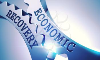 Inscription Economic Recovery on the Metallic Cogwheels - Enterprises Concept. Economic Recovery Metallic Cog Gears - Business Concept. with Glow Effect. 3D Render .