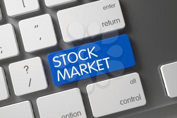 Stock Market Concept Modernized Keyboard with Stock Market on Blue Enter Button Background, Selected Focus. 3D Illustration.
