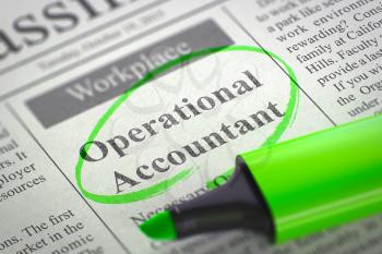 Operational Accountant - Jobs in Newspaper, Circled with a Green Highlighter. Blurred Image. Selective focus. Job Seeking Concept. 3D Rendering.