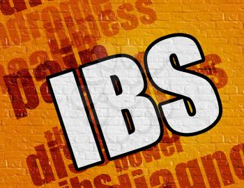 Modern medical concept: Ibs - Irritable Bowel Syndrome - on the Brickwall with Wordcloud Around . Yellow Brickwall with Ibs - Irritable Bowel Syndrome on the it . 