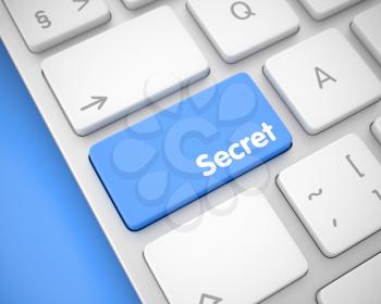 Service Concept: Secret on White Keyboard lying on Blue Background. Online Service Concept with Conceptual Enter Blue Key on Keyboard: Secret. 3D Render.