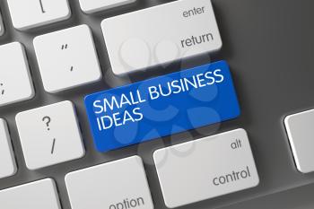 Small Business Ideas Concept: Modernized Keyboard with Small Business Ideas, Selected Focus on Blue Enter Key. 3D Render.