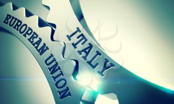 Italy European Union Metal Gears - Business Concept. with Glow Effect and Lens Flare. Italy European Union - Illustration with Glowing Light Effect. 3D Illustration .