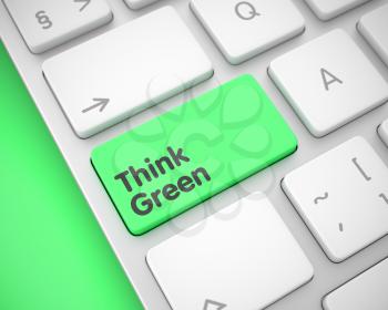 Modern Laptop Keyboard Keypad Showing the MessageThink Green. Message on Keyboard Green Keypad. A Keyboard with a Green Button - Think Green. 3D Illustration.