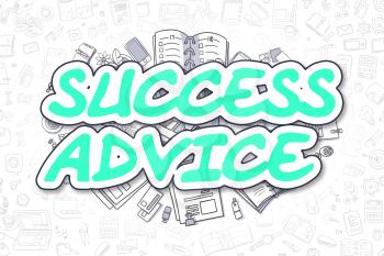 Green Word - Success Advice. Business Concept with Cartoon Icons. Success Advice - Hand Drawn Illustration for Web Banners and Printed Materials. 